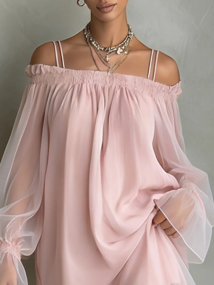 🌸Fairy Loose Summer Mini Dress | Off Shoulder Double Strap Sheer Mesh Top✨