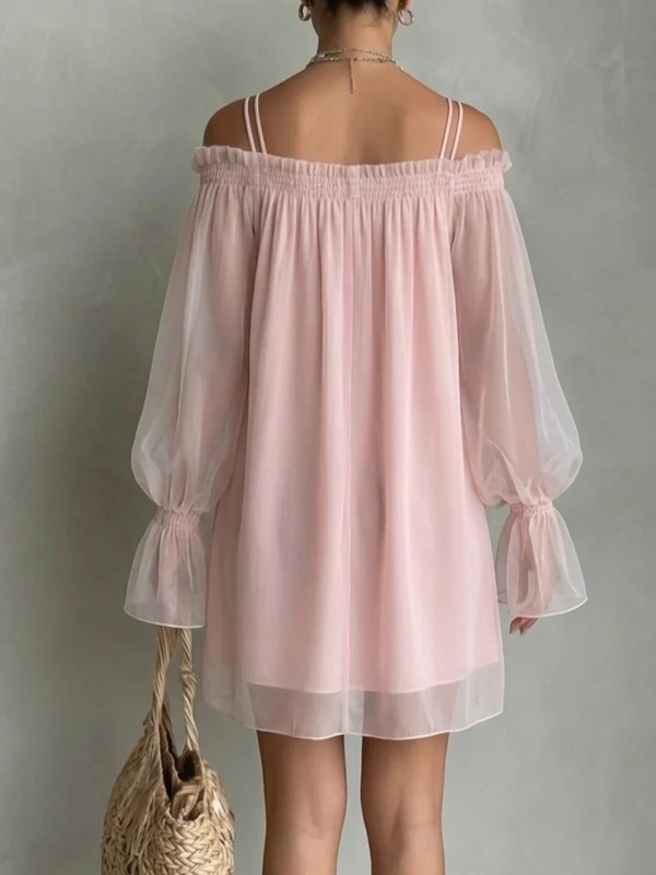 🌸Fairy Loose Summer Mini Dress | Off Shoulder Double Strap Sheer Mesh Top✨