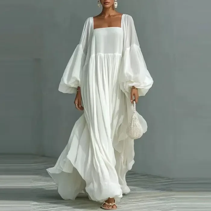 ✨Fashion Square Collar Puffed Sleeve Robe Long Dress✨