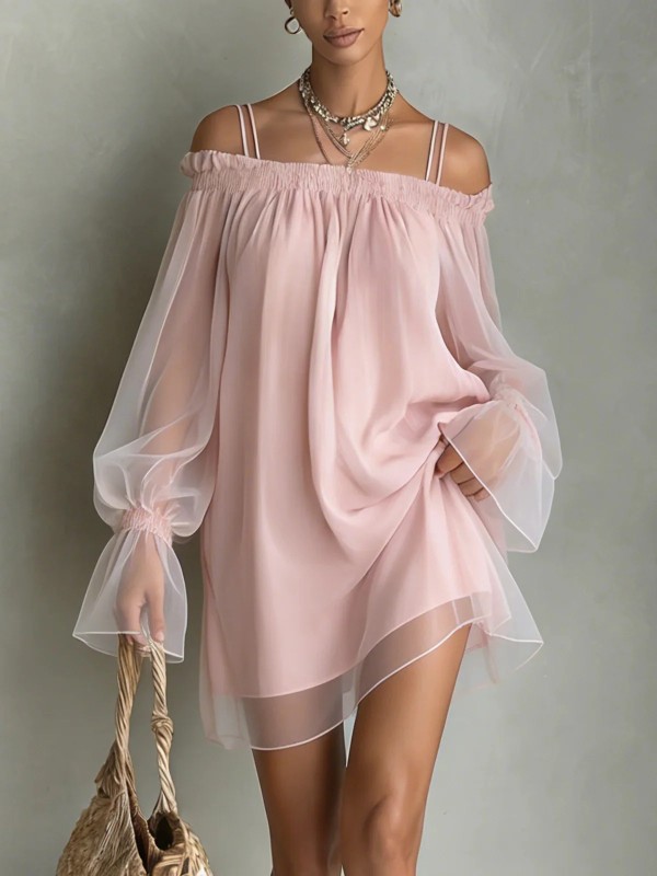 🌸Fairy Loose Summer Mini Dress | Off Shoulder Double Strap Sheer Mesh Top✨