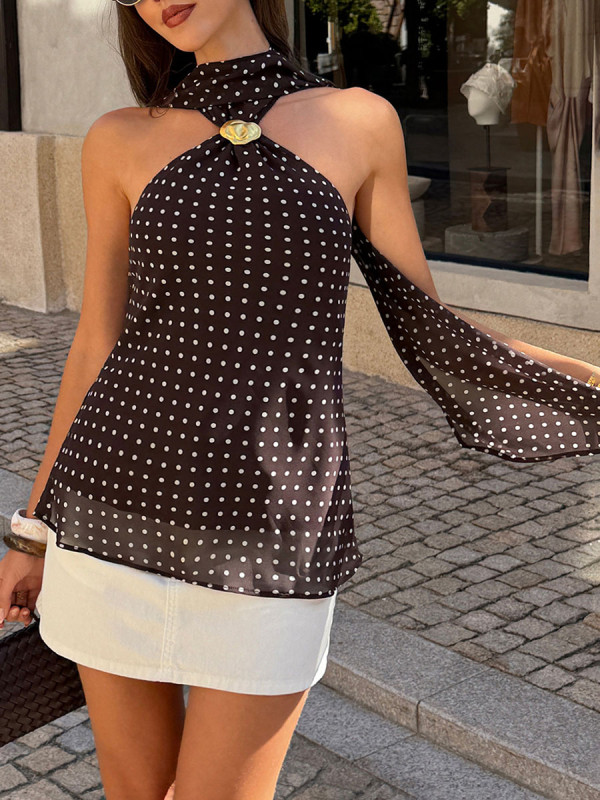🖤Polka Dot Halter Backless Tank Top for Date & Street Style✨