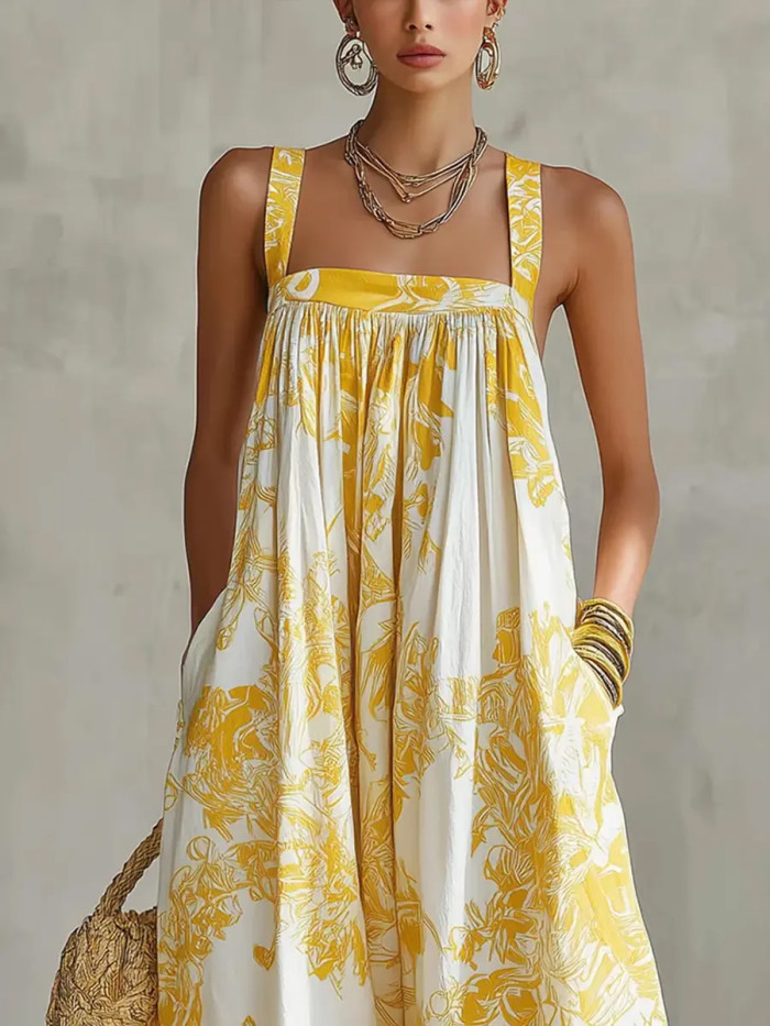 ✨Flower Print Sleeveless Jumpsuit for Beach & Dating | Spaghetti Neck Pleated Pocket Design🌿