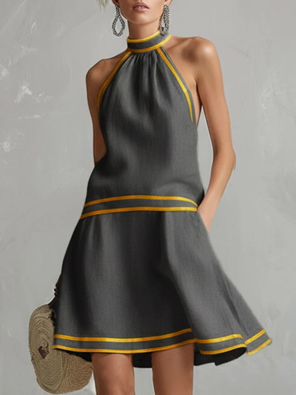 🤍Contrast Color Halter Mini Dress | Off Shoulder A-Line Y2K Vacation Party Outfit✨
