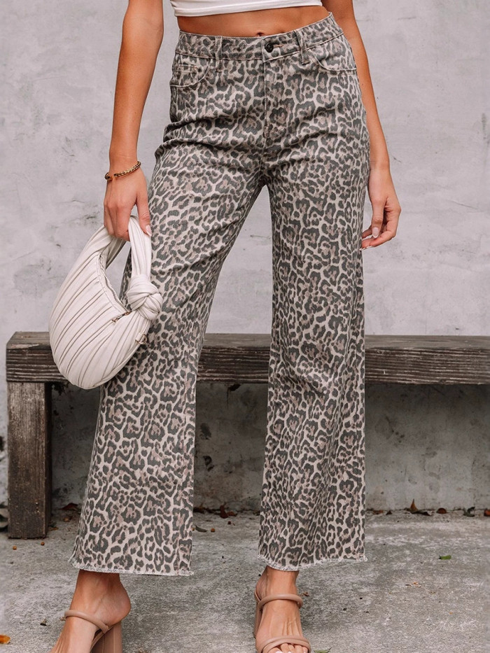 High Waisted Leopard Print Jeans for Streetwear and Weekend Outings