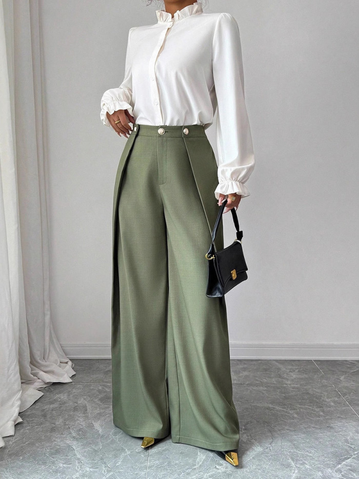 ✨Solid Wide Leg Trousers | Split-Joint Design Button Front High Waist Street Bottoms🌿