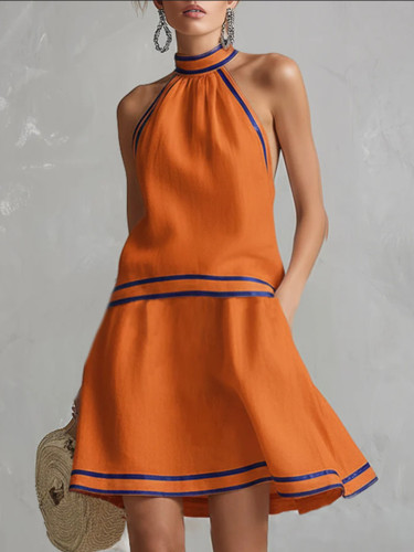 🤍Contrast Color Halter Mini Dress | Off Shoulder A-Line Y2K Vacation Party Outfit✨
