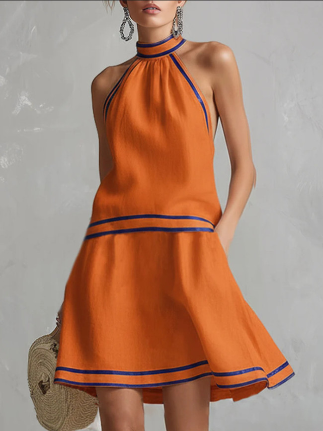 🤍Contrast Color Halter Mini Dress | Off Shoulder A-Line Y2K Vacation Party Outfit✨