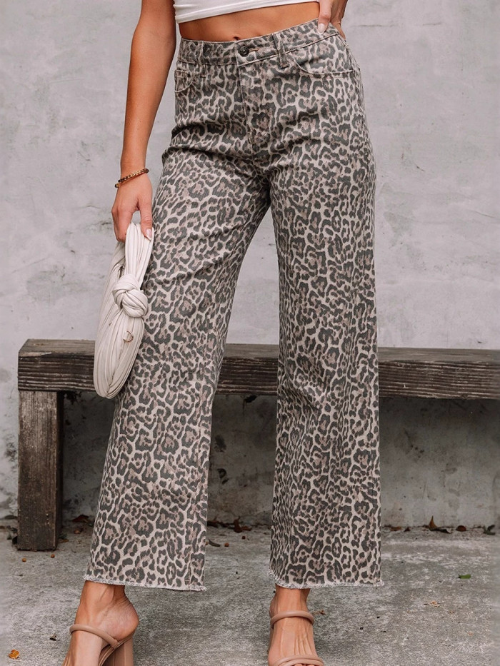 High Waisted Leopard Print Jeans for Streetwear and Weekend Outings