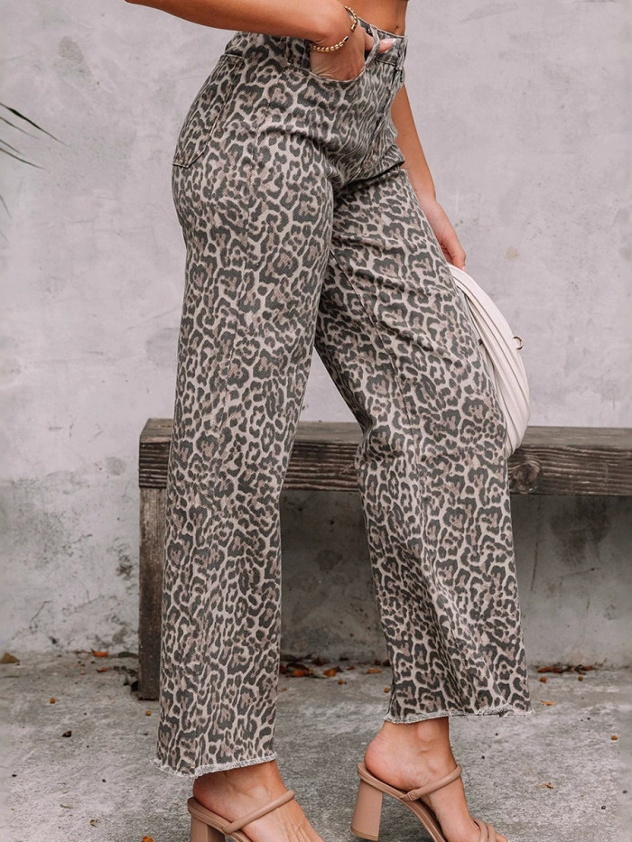 High Waisted Leopard Print Jeans for Streetwear and Weekend Outings