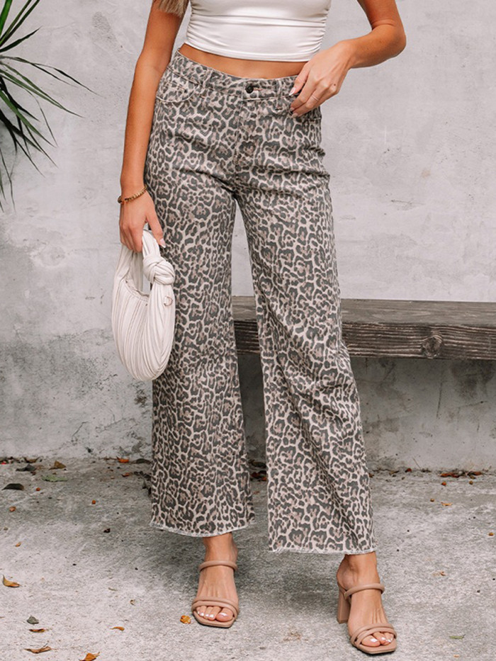 High Waisted Leopard Print Jeans for Streetwear and Weekend Outings