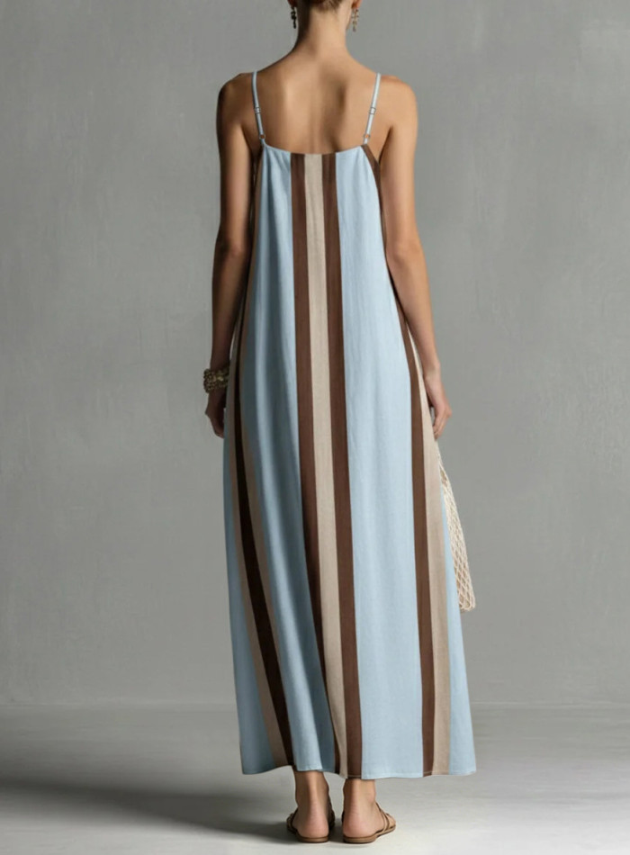 🤍Contrast Color Spaghetti Strap Maxi Dress | Loose A-Line Pleated Summer Vacation Outfit✨