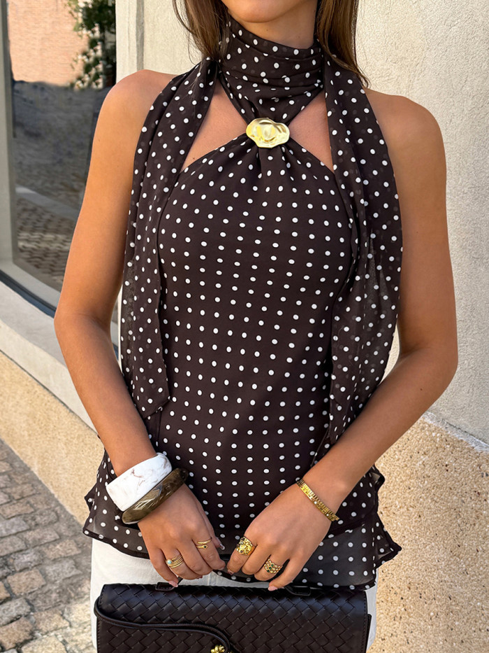 🖤Polka Dot Halter Backless Tank Top for Date & Street Style✨