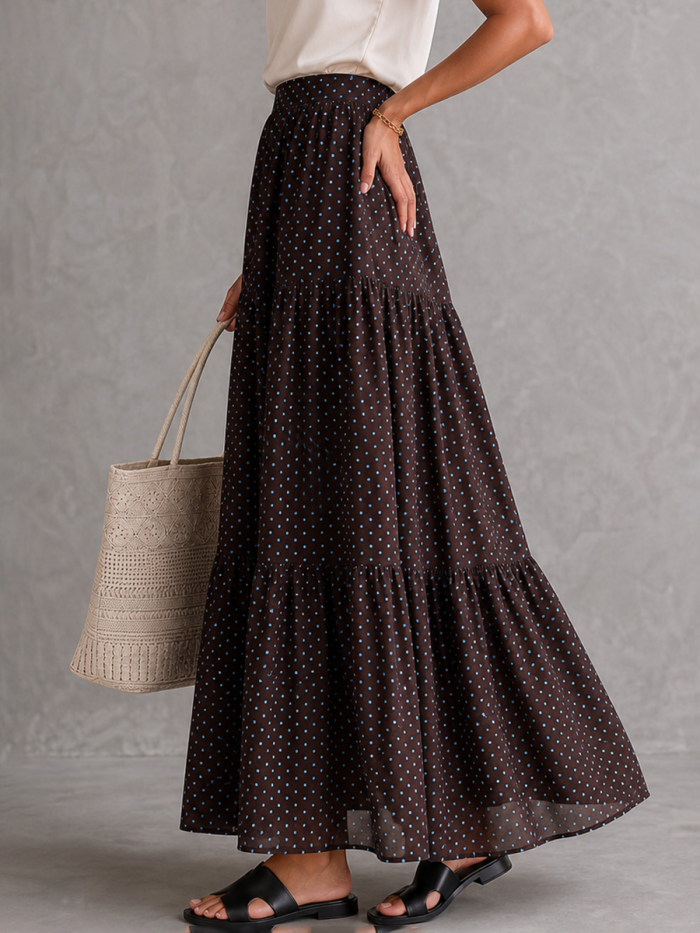Polka Dot Contrast A-Line Skirt for Brunch and Daily Streetwear