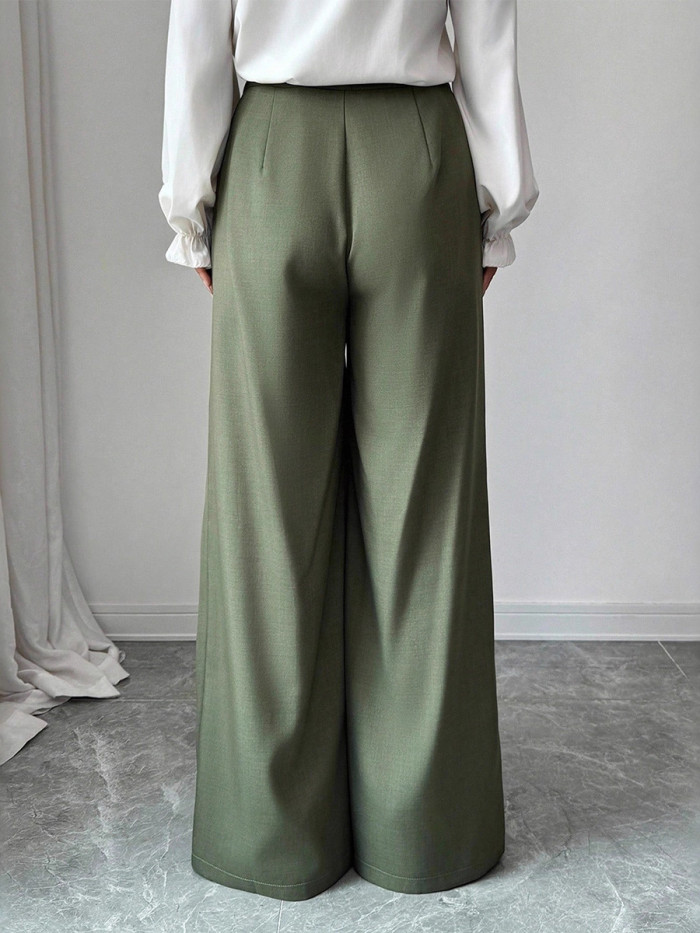 ✨Solid Wide Leg Trousers | Split-Joint Design Button Front High Waist Street Bottoms🌿