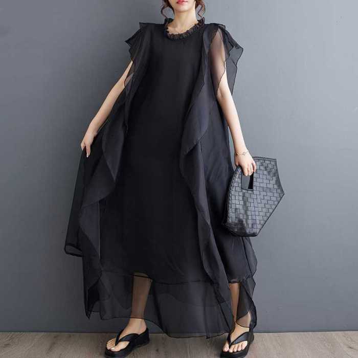 🤍Solid Split Pleated Ruffle Round Neck Maxi Dress | Vacation & Daily Outfit✨