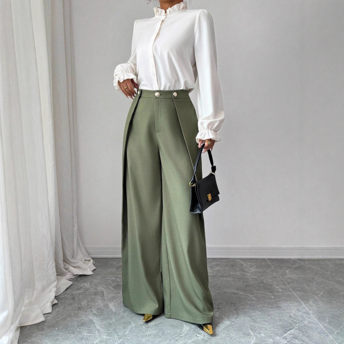 ✨Solid Wide Leg Trousers | Split-Joint Design Button Front High Waist Street Bottoms🌿