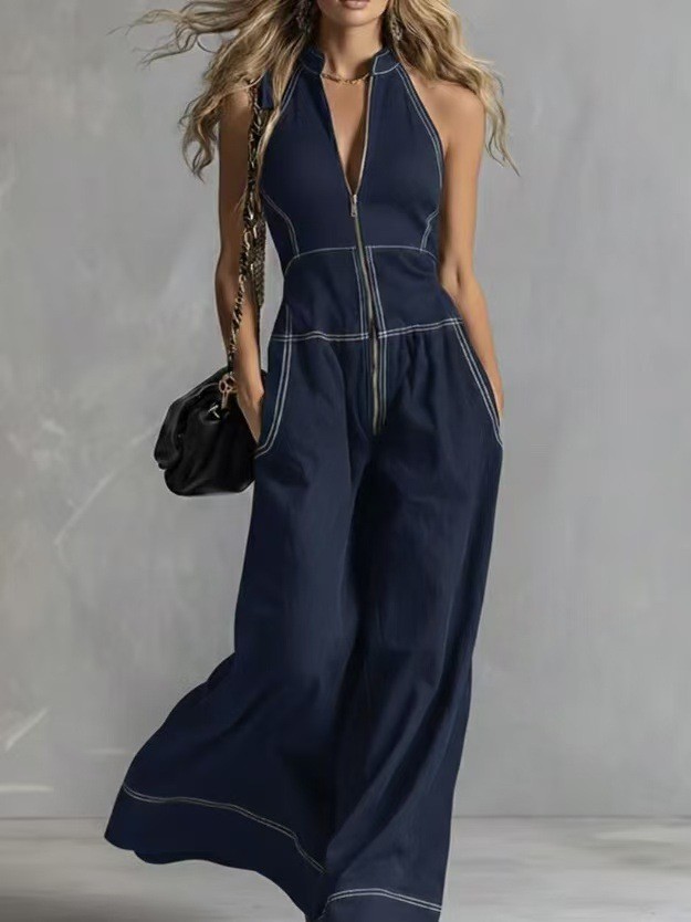 🤍Women Stand Collar Sleeveless Loose Jumpsuit for Commute & Daily Outings✨