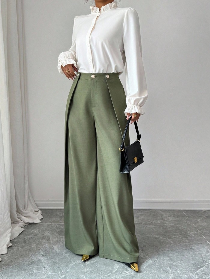 ✨Solid Wide Leg Trousers | Split-Joint Design Button Front High Waist Street Bottoms🌿
