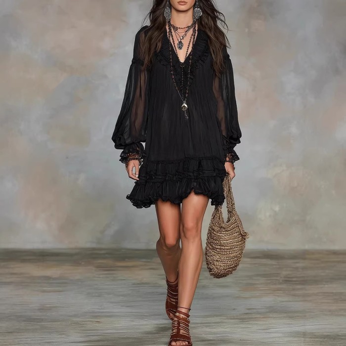 🤍V Neck Lace Ruffle Mini Dress for Party & Dating | Elegant Spring Women Outfit✨