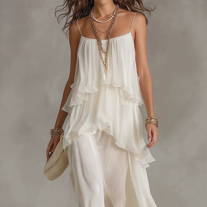 ✨Spaghetti Strap Chiffon Maxi Dress | Beach & Date Night | Ruffle Irregular Hem Sundress