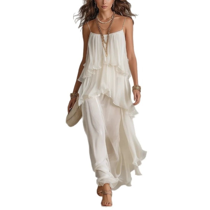 ✨Spaghetti Strap Chiffon Maxi Dress | Beach & Date Night | Ruffle Irregular Hem Sundress