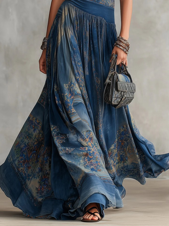 🤍Boho Print Strap A-Line Maxi Dress for Beach & Vacation | O-Neck Vintage Summer Outfit✨