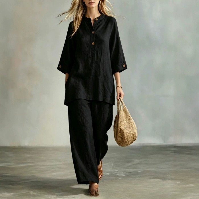 🪐Retro Loose Linen Co-ord | Date & Weekend Outing | Y2K Button Shirt Wide Leg Pants