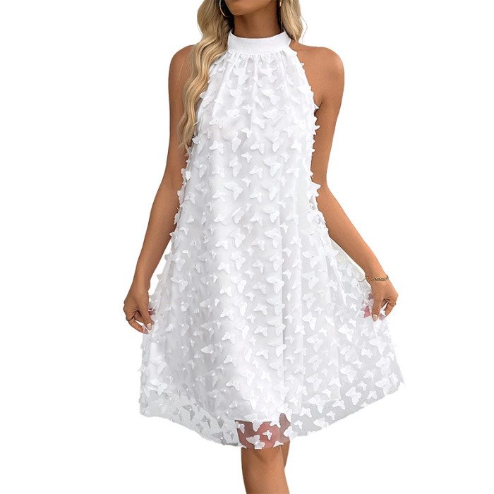🌼Elegant French Halter Dress for Event & Brunch | Butterfly Decor Off Shoulder Loose Design🤎