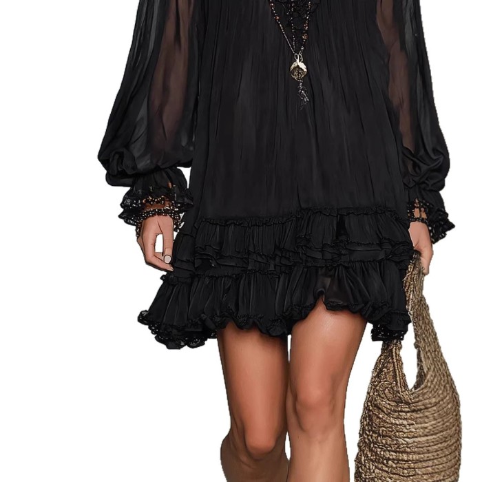 🤍V Neck Lace Ruffle Mini Dress for Party & Dating | Elegant Spring Women Outfit✨