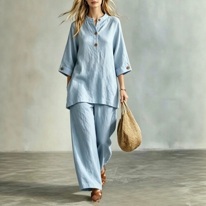 🪐Retro Loose Linen Co-ord | Date & Weekend Outing | Y2K Button Shirt Wide Leg Pants