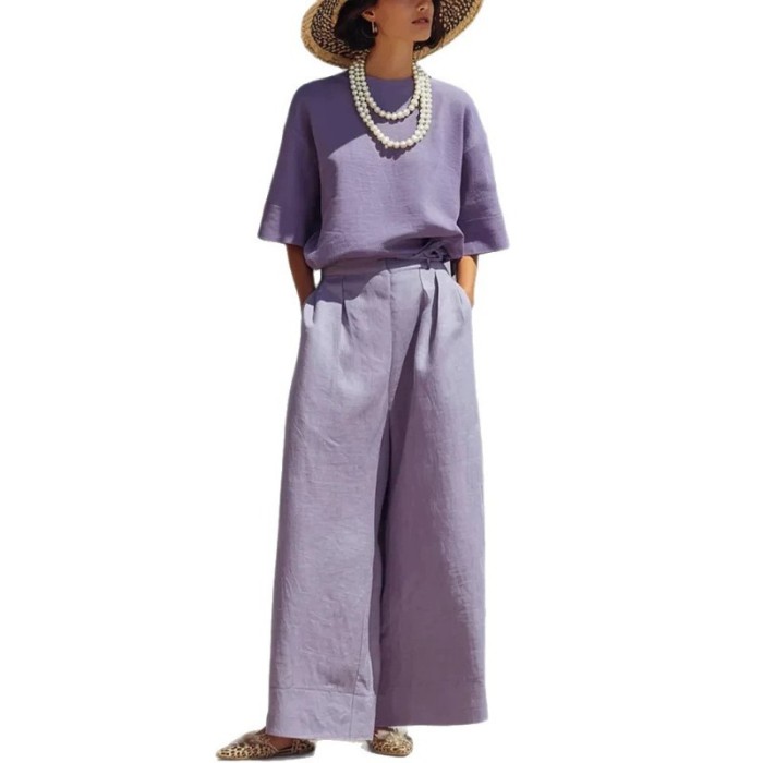 Solid Linen Two Piece Set for Daily Commute and Summer Brunch