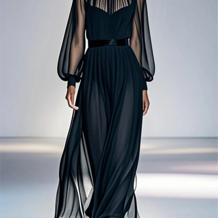 🌼Elegant Mesh Splicing Long Dress for Dinner & Weekend Event | Figure-Flattering Waist Design🤎
