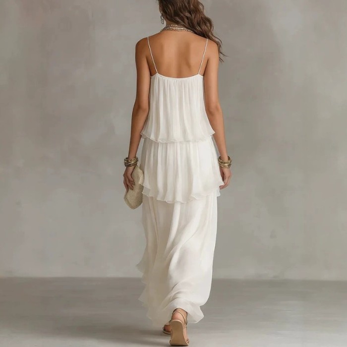 ✨Spaghetti Strap Chiffon Maxi Dress | Beach & Date Night | Ruffle Irregular Hem Sundress