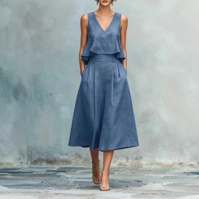 ✨Sleeveless Ruffle Matching Set for Brunch & City Stroll | Casual Summer Linen Skirt Suit🌿
