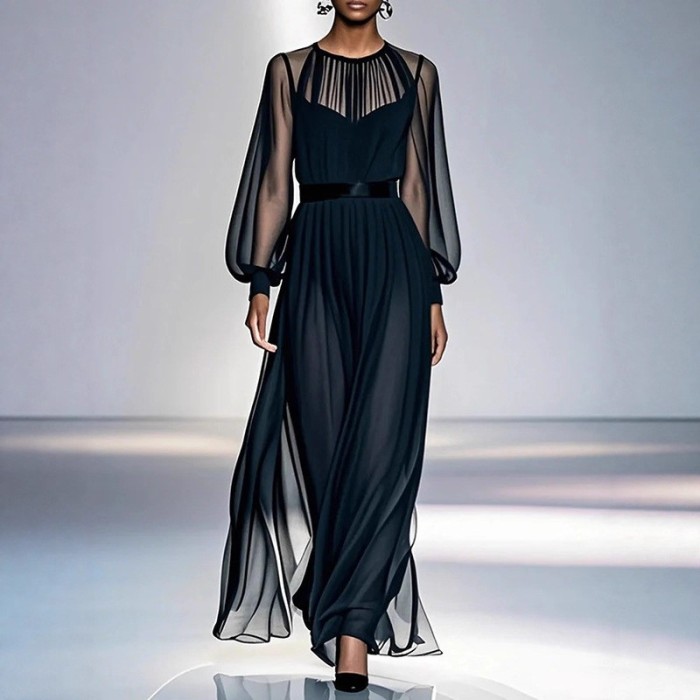 🌼Elegant Mesh Splicing Long Dress for Dinner & Weekend Event | Figure-Flattering Waist Design🤎