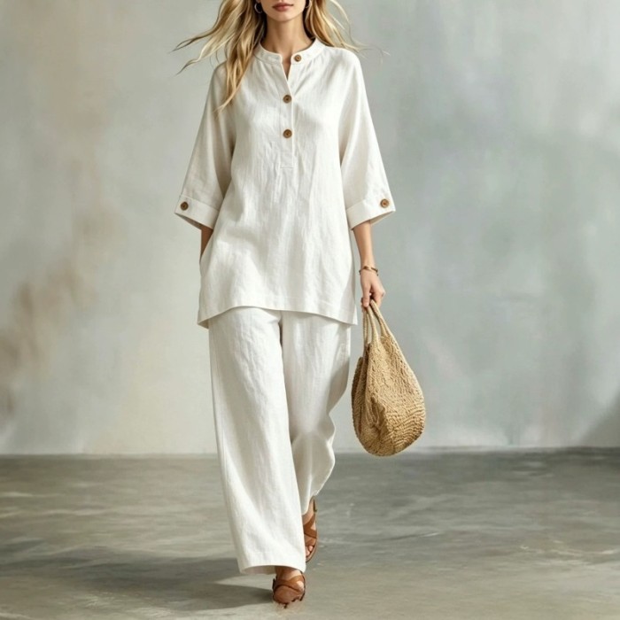 🪐Retro Loose Linen Co-ord | Date & Weekend Outing | Y2K Button Shirt Wide Leg Pants