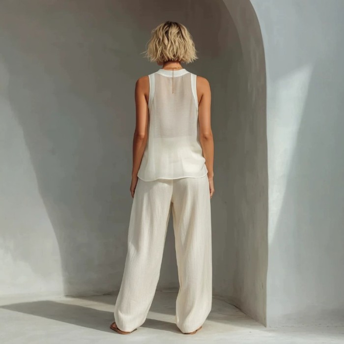 🤍Sheer Chiffon Matching Outfit | Vacation & Streetwear | Half Sleeve Button Down Pant Set