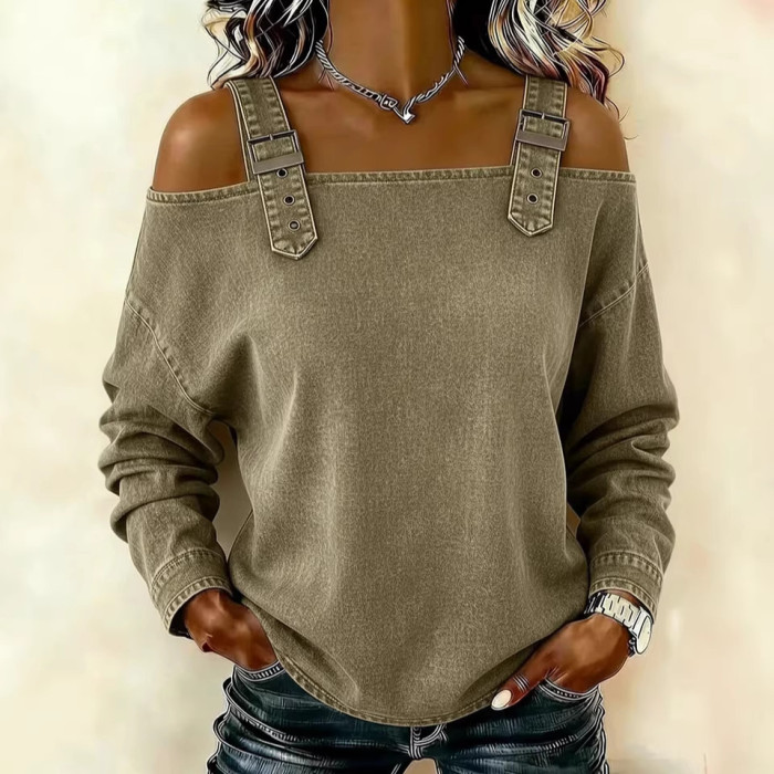 Off Shoulder Backless Denim Top for Streetwear and Casual Work Occasions