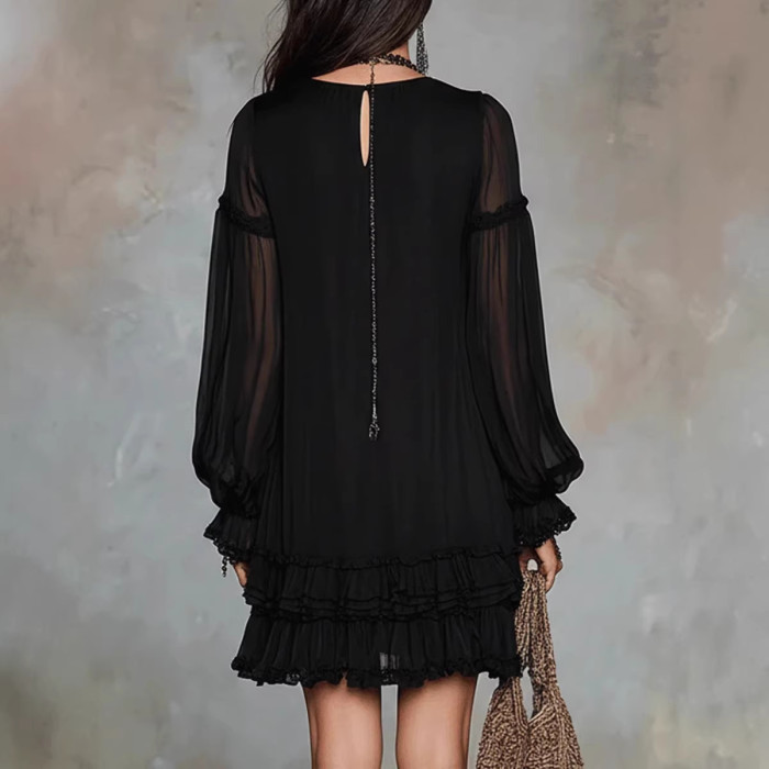 🤍V Neck Lace Ruffle Mini Dress for Party & Dating | Elegant Spring Women Outfit✨