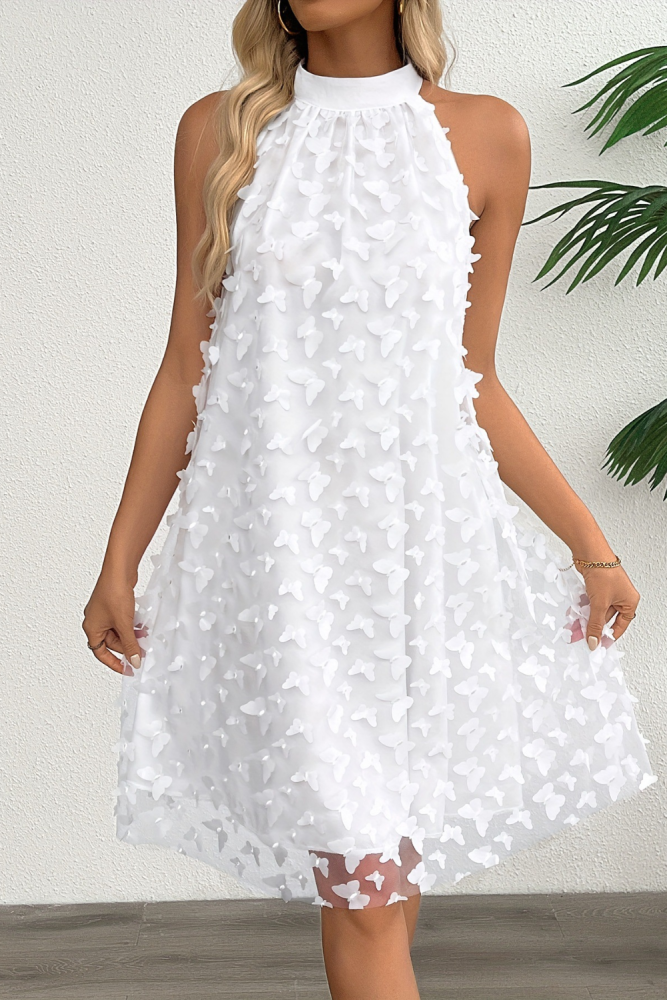 🌼Elegant French Halter Dress for Event & Brunch | Butterfly Decor Off Shoulder Loose Design🤎