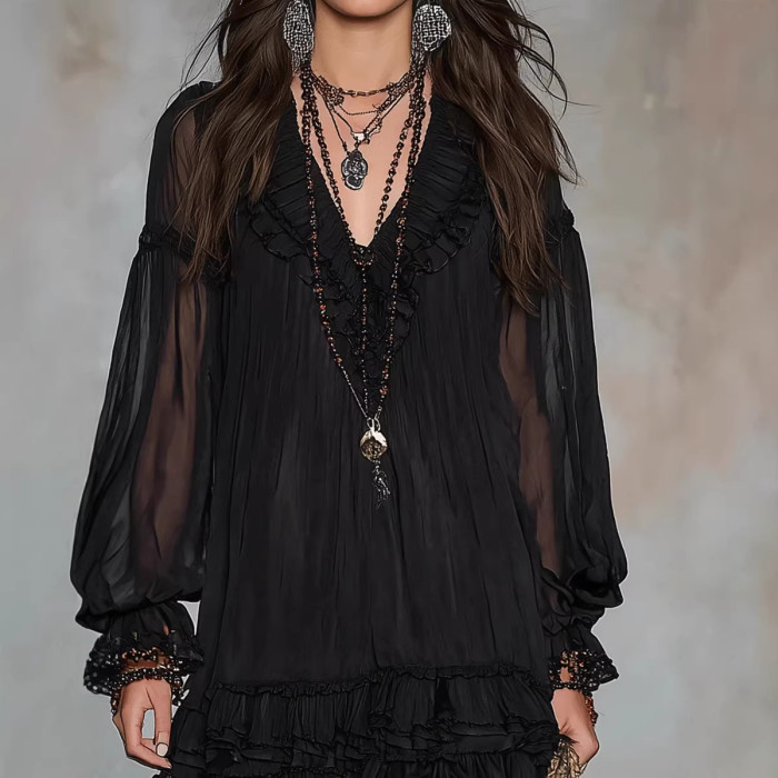 🤍V Neck Lace Ruffle Mini Dress for Party & Dating | Elegant Spring Women Outfit✨