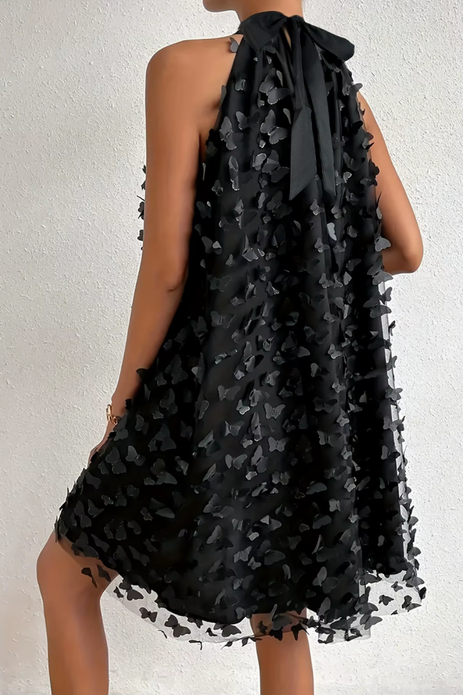 🌼Elegant French Halter Dress for Event & Brunch | Butterfly Decor Off Shoulder Loose Design🤎