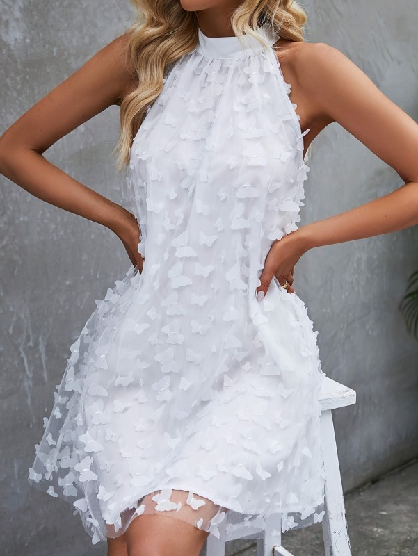 🌼Elegant French Halter Dress for Event & Brunch | Butterfly Decor Off Shoulder Loose Design🤎