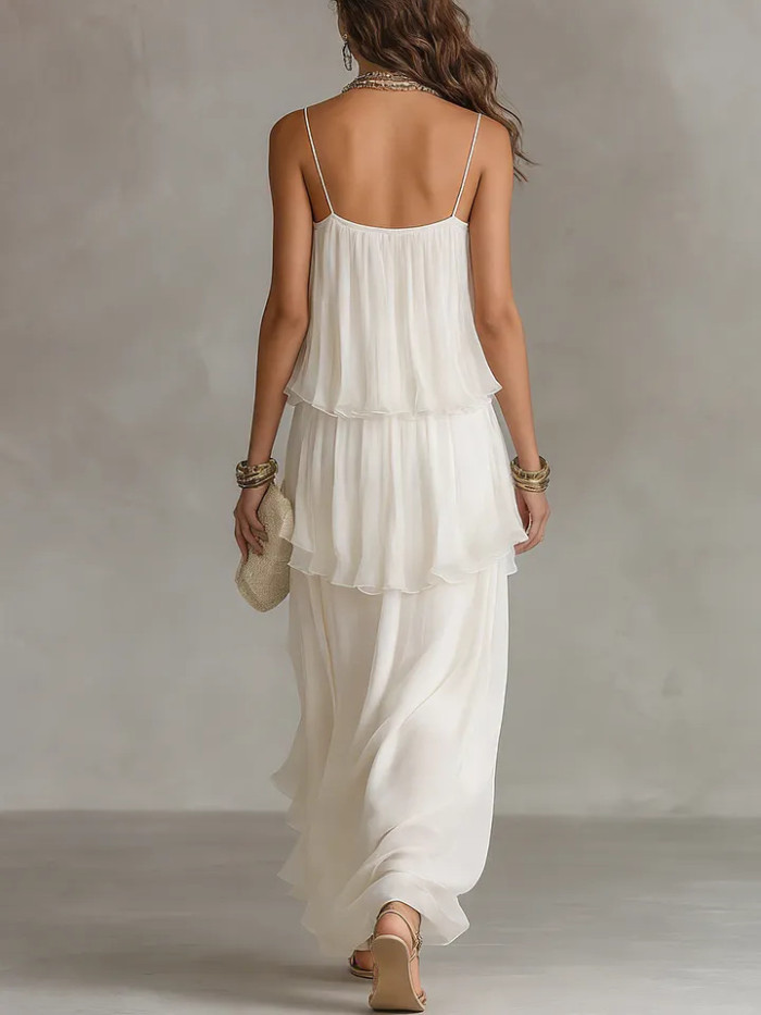 ✨Spaghetti Strap Chiffon Maxi Dress | Beach & Date Night | Ruffle Irregular Hem Sundress