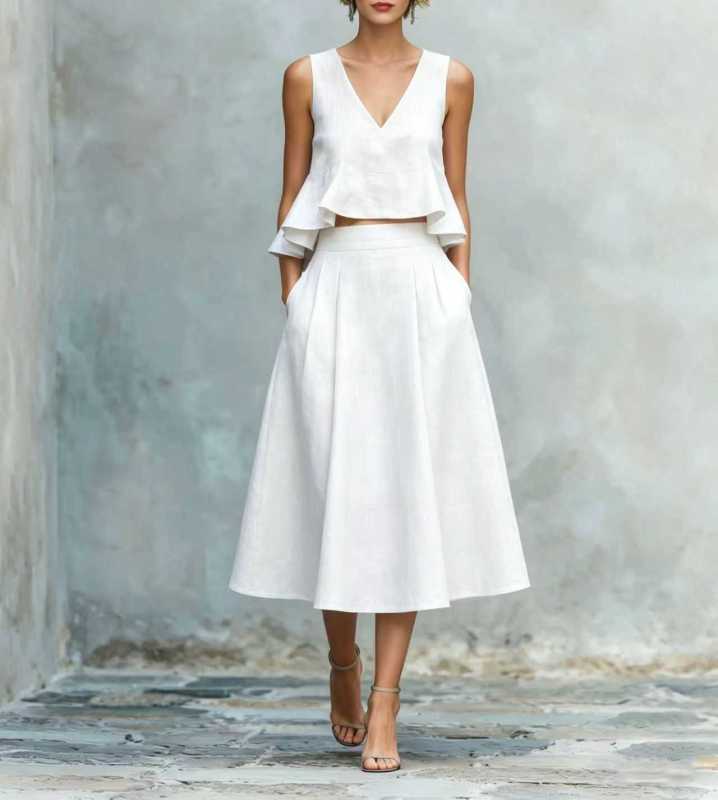 ✨Sleeveless Ruffle Matching Set for Brunch & City Stroll | Casual Summer Linen Skirt Suit🌿