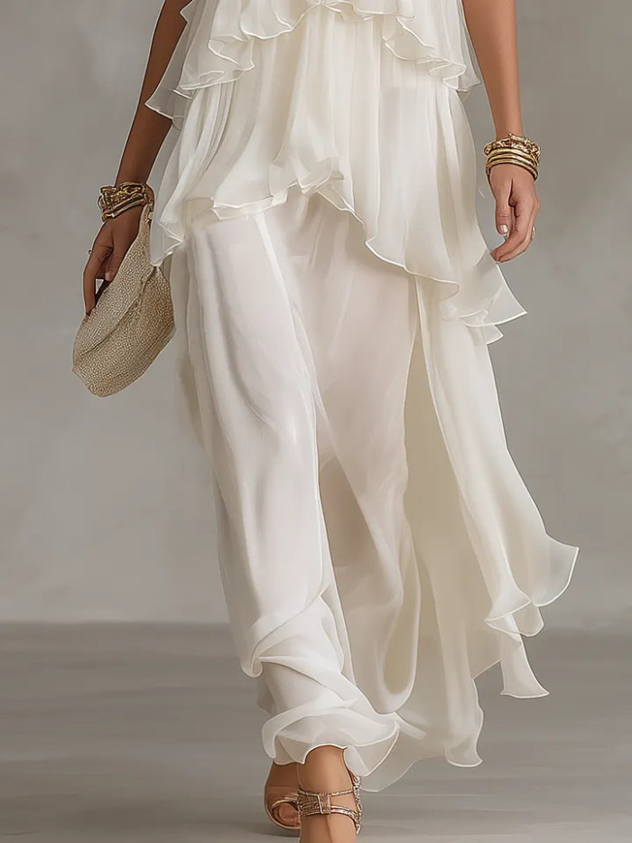 ✨Spaghetti Strap Chiffon Maxi Dress | Beach & Date Night | Ruffle Irregular Hem Sundress