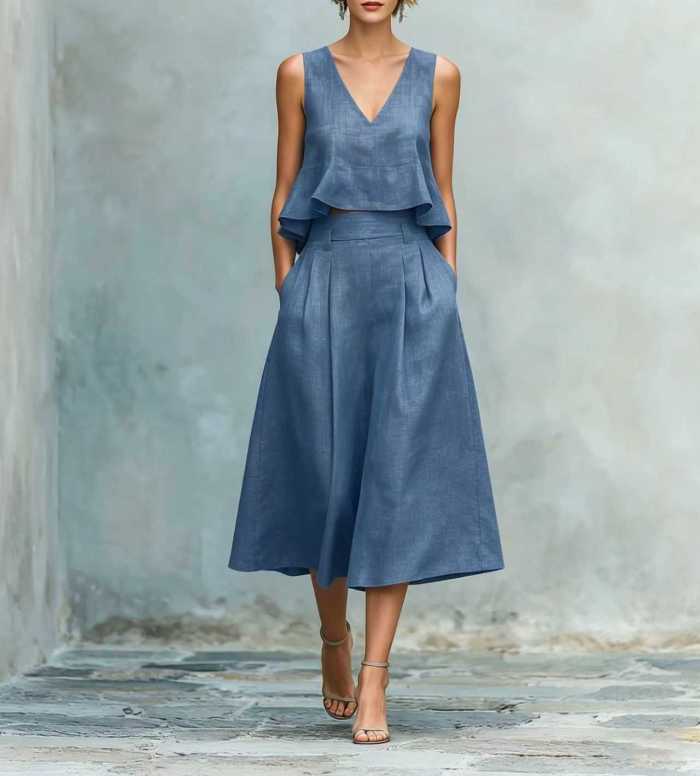 ✨Sleeveless Ruffle Matching Set for Brunch & City Stroll | Casual Summer Linen Skirt Suit🌿