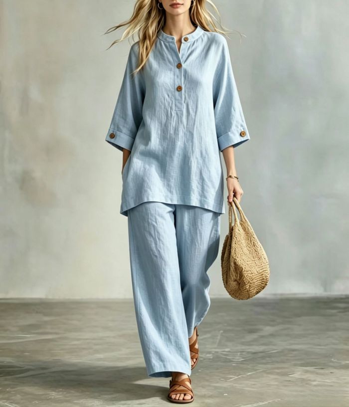 🪐Retro Loose Linen Co-ord | Date & Weekend Outing | Y2K Button Shirt Wide Leg Pants
