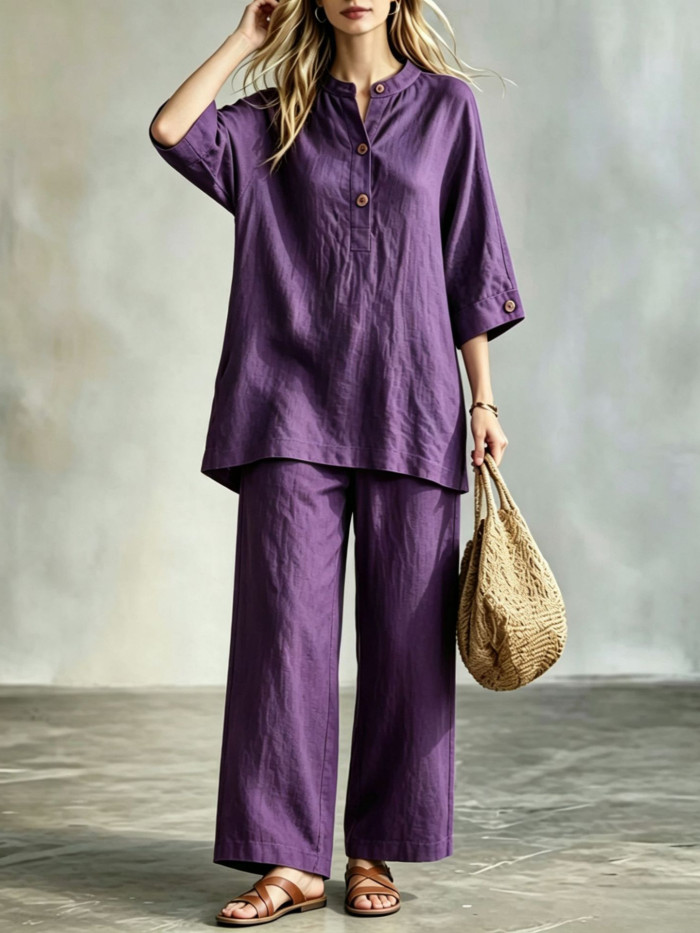 🪐Retro Loose Linen Co-ord | Date & Weekend Outing | Y2K Button Shirt Wide Leg Pants