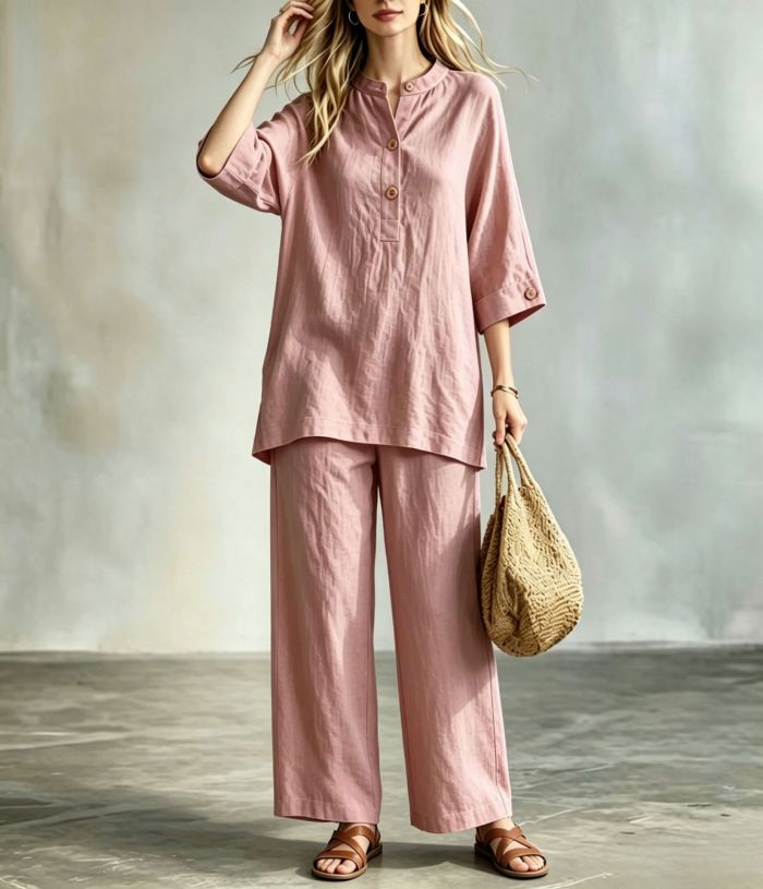 🪐Retro Loose Linen Co-ord | Date & Weekend Outing | Y2K Button Shirt Wide Leg Pants